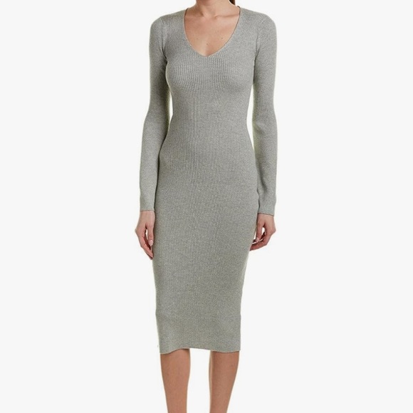 French Connection Virgie Knits LS Vneck Dress, Light Grey, Size 4 - Picture 1 of 2